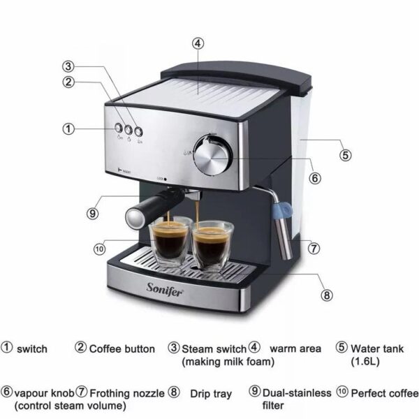 Sonifer SF-3528 professional home 15 bar automatic electric cappuccino making coffee espresso machine - Image 2